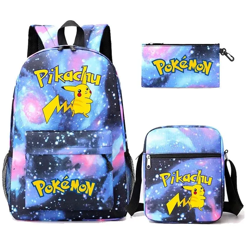 3Pcs/set Anime Pokemon Pikachu Backpack for Boys Girls Light Weight Bag Hildren Schoolbag Student Kawaii Backpack Back To School