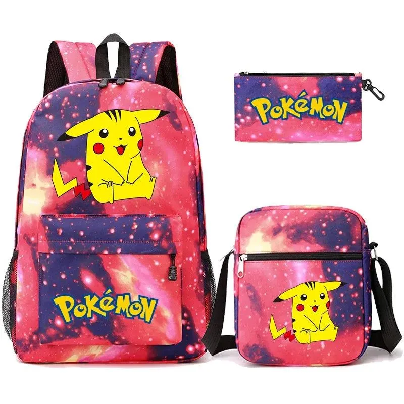3Pcs/set Anime Pokemon Pikachu Backpack for Boys Girls Light Weight Bag Hildren Schoolbag Student Kawaii Backpack Back To School
