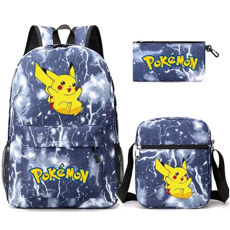 3Pcs/set Anime Pokemon Pikachu Backpack for Boys Girls Light Weight Bag Hildren Schoolbag Student Kawaii Backpack Back To School
