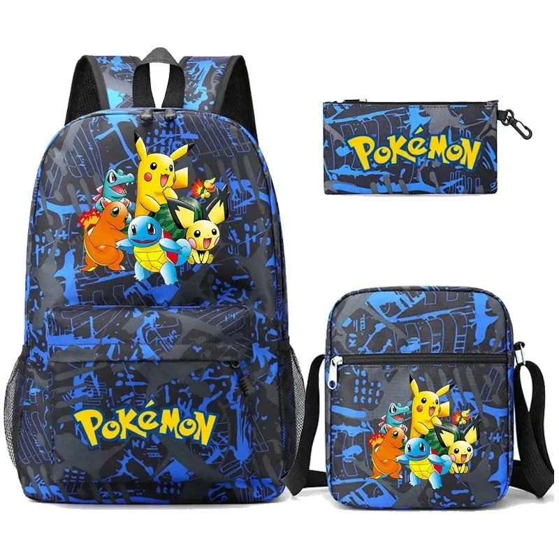 3Pcs/set Anime Pokemon Pikachu Backpack for Boys Girls Light Weight Bag Hildren Schoolbag Student Kawaii Backpack Back To School