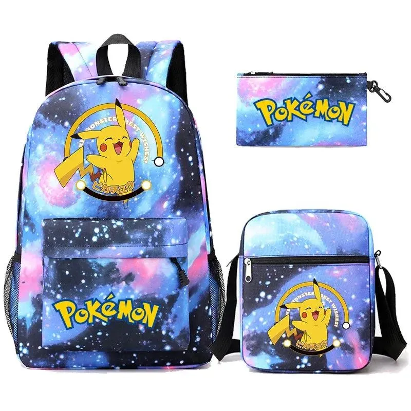 3Pcs/set Anime Pokemon Pikachu Backpack for Boys Girls Light Weight Bag Hildren Schoolbag Student Kawaii Backpack Back To School