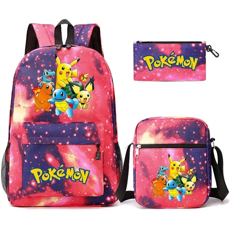 3Pcs/set Anime Pokemon Pikachu Backpack for Boys Girls Light Weight Bag Hildren Schoolbag Student Kawaii Backpack Back To School