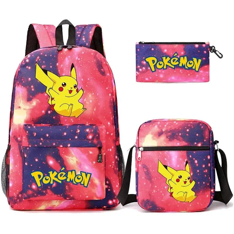 3Pcs/set Anime Pokemon Pikachu Backpack for Boys Girls Light Weight Bag Hildren Schoolbag Student Kawaii Backpack Back To School
