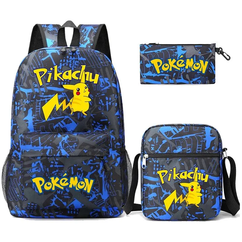 3Pcs/set Anime Pokemon Pikachu Backpack for Boys Girls Light Weight Bag Hildren Schoolbag Student Kawaii Backpack Back To School