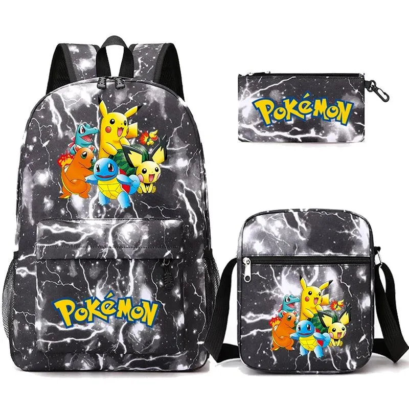 3Pcs/set Anime Pokemon Pikachu Backpack for Boys Girls Light Weight Bag Hildren Schoolbag Student Kawaii Backpack Back To School