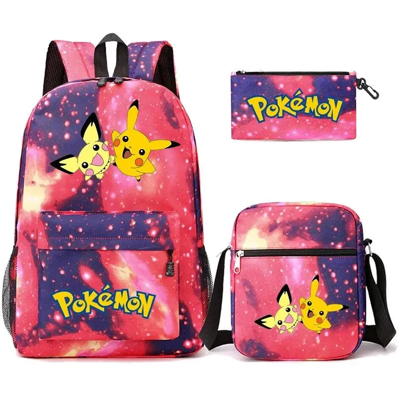 3Pcs/set Anime Pokemon Pikachu Backpack for Boys Girls Light Weight Bag Hildren Schoolbag Student Kawaii Backpack Back To School