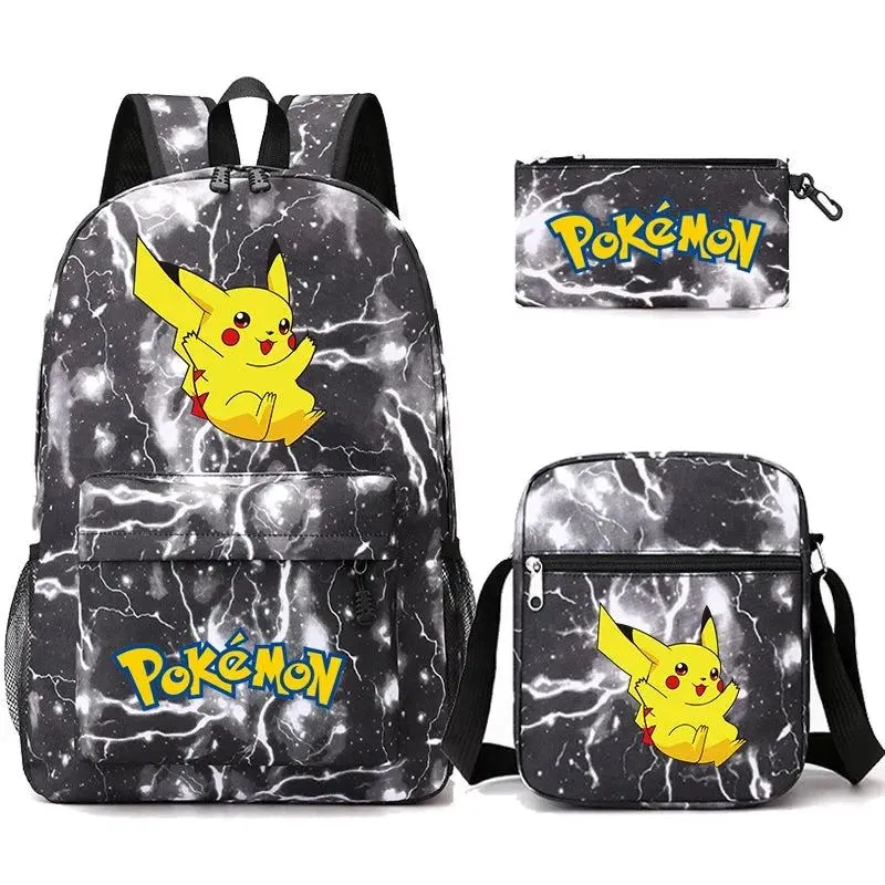 3Pcs/set Anime Pokemon Pikachu Backpack for Boys Girls Light Weight Bag Hildren Schoolbag Student Kawaii Backpack Back To School