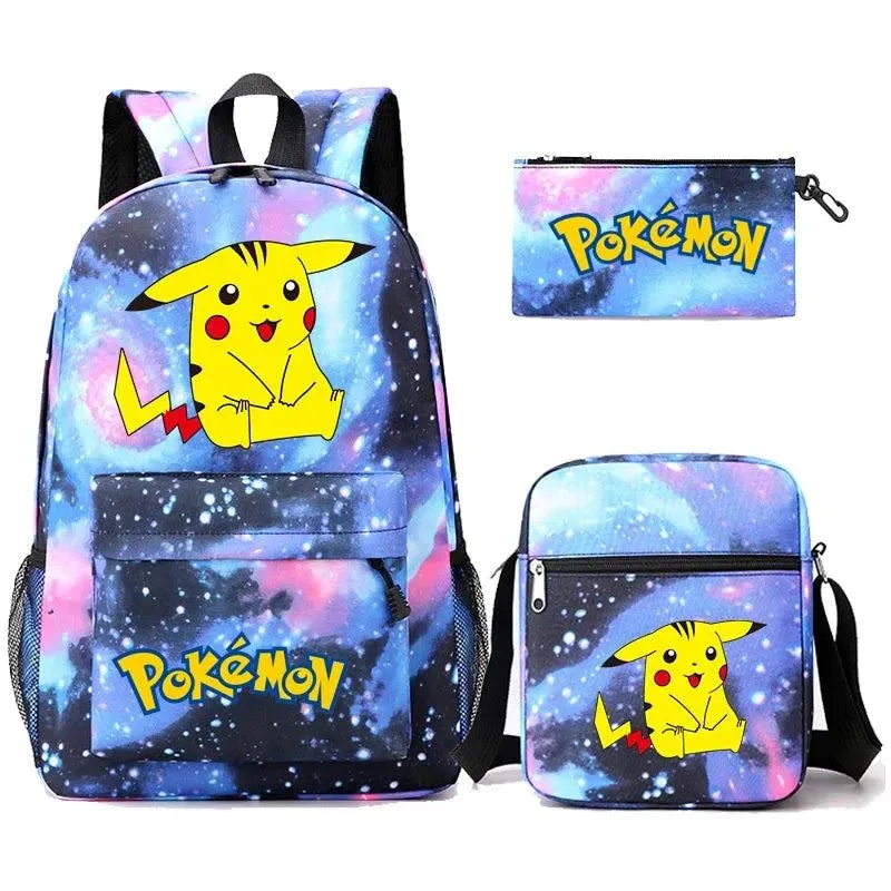 3Pcs/set Anime Pokemon Pikachu Backpack for Boys Girls Light Weight Bag Hildren Schoolbag Student Kawaii Backpack Back To School