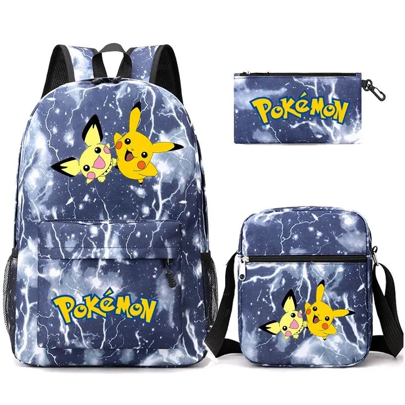 3Pcs/set Anime Pokemon Pikachu Backpack for Boys Girls Light Weight Bag Hildren Schoolbag Student Kawaii Backpack Back To School