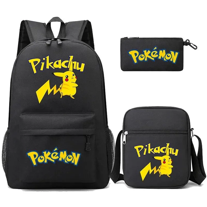 3Pcs/set Anime Pokemon Pikachu Backpack for Boys Girls Light Weight Bag Hildren Schoolbag Student Kawaii Backpack Back To School