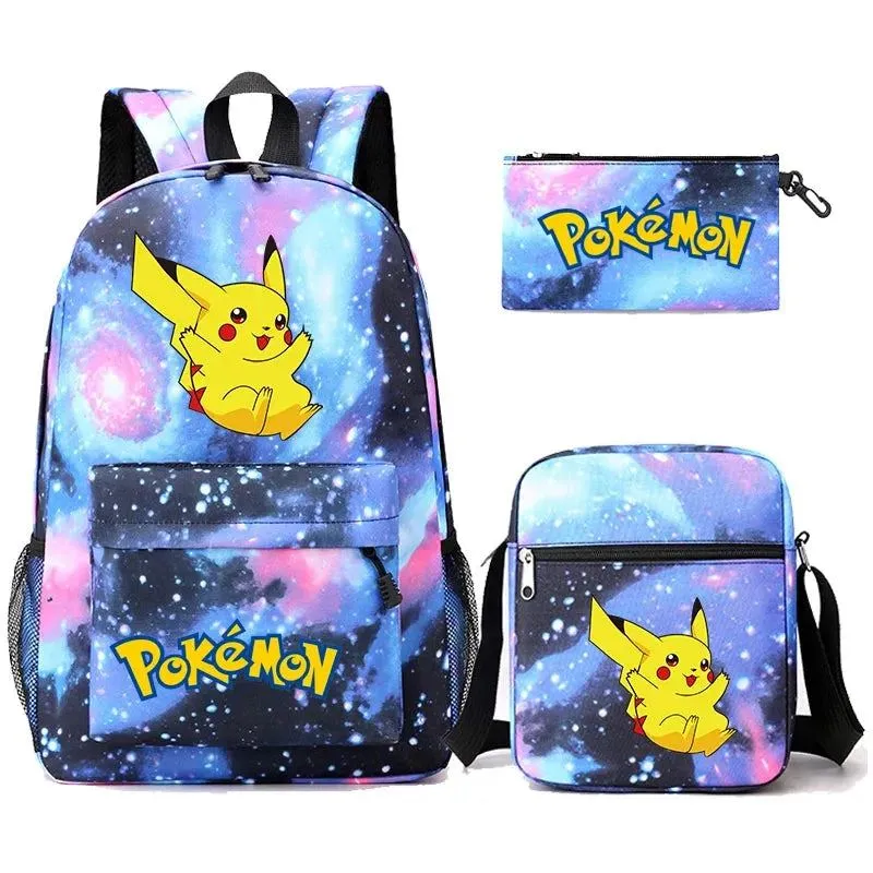 3Pcs/set Anime Pokemon Pikachu Backpack for Boys Girls Light Weight Bag Hildren Schoolbag Student Kawaii Backpack Back To School