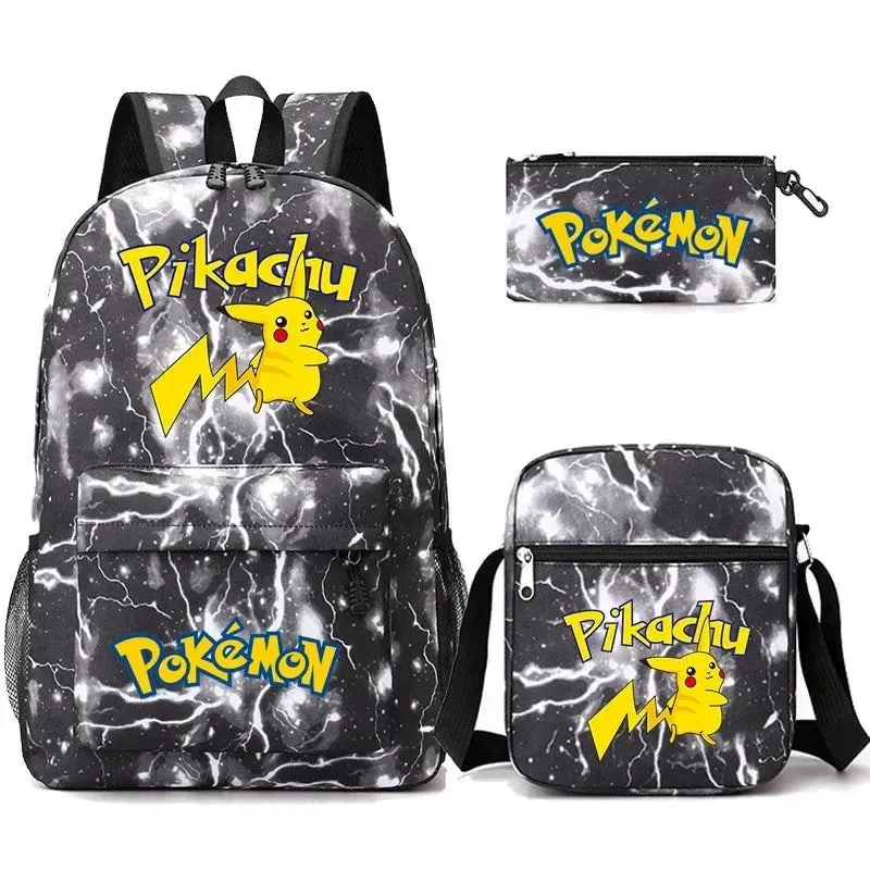 3Pcs/set Anime Pokemon Pikachu Backpack for Boys Girls Light Weight Bag Hildren Schoolbag Student Kawaii Backpack Back To School
