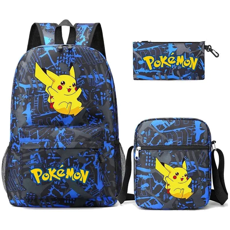 3Pcs/set Anime Pokemon Pikachu Backpack for Boys Girls Light Weight Bag Hildren Schoolbag Student Kawaii Backpack Back To School