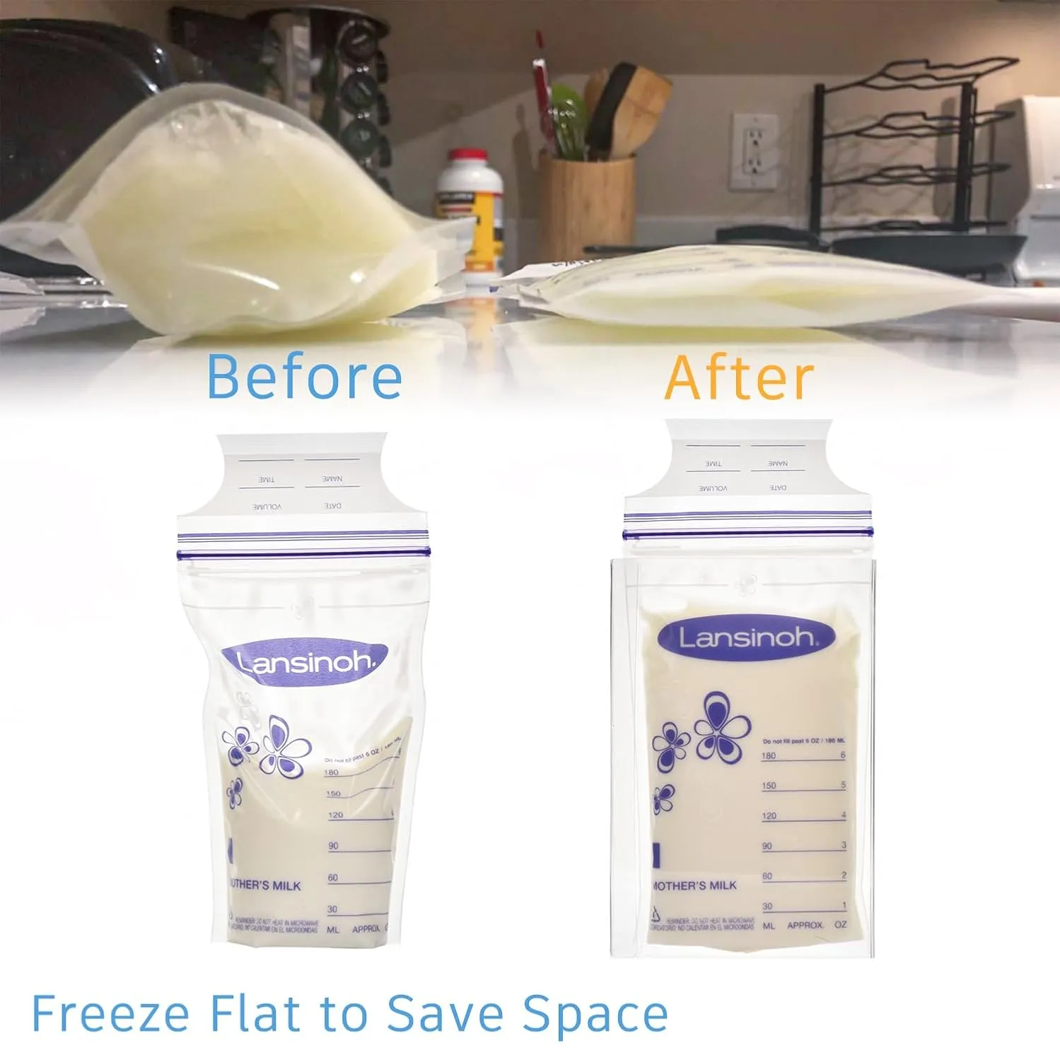 4-Pack Freeze Flat Breast Milk Storage Bag |Breastmilk Freezer Flattener Kit Make Mother's Milk Bags Organizer Even to Save Refrigerator Space | Fit 3 4 5 6oz