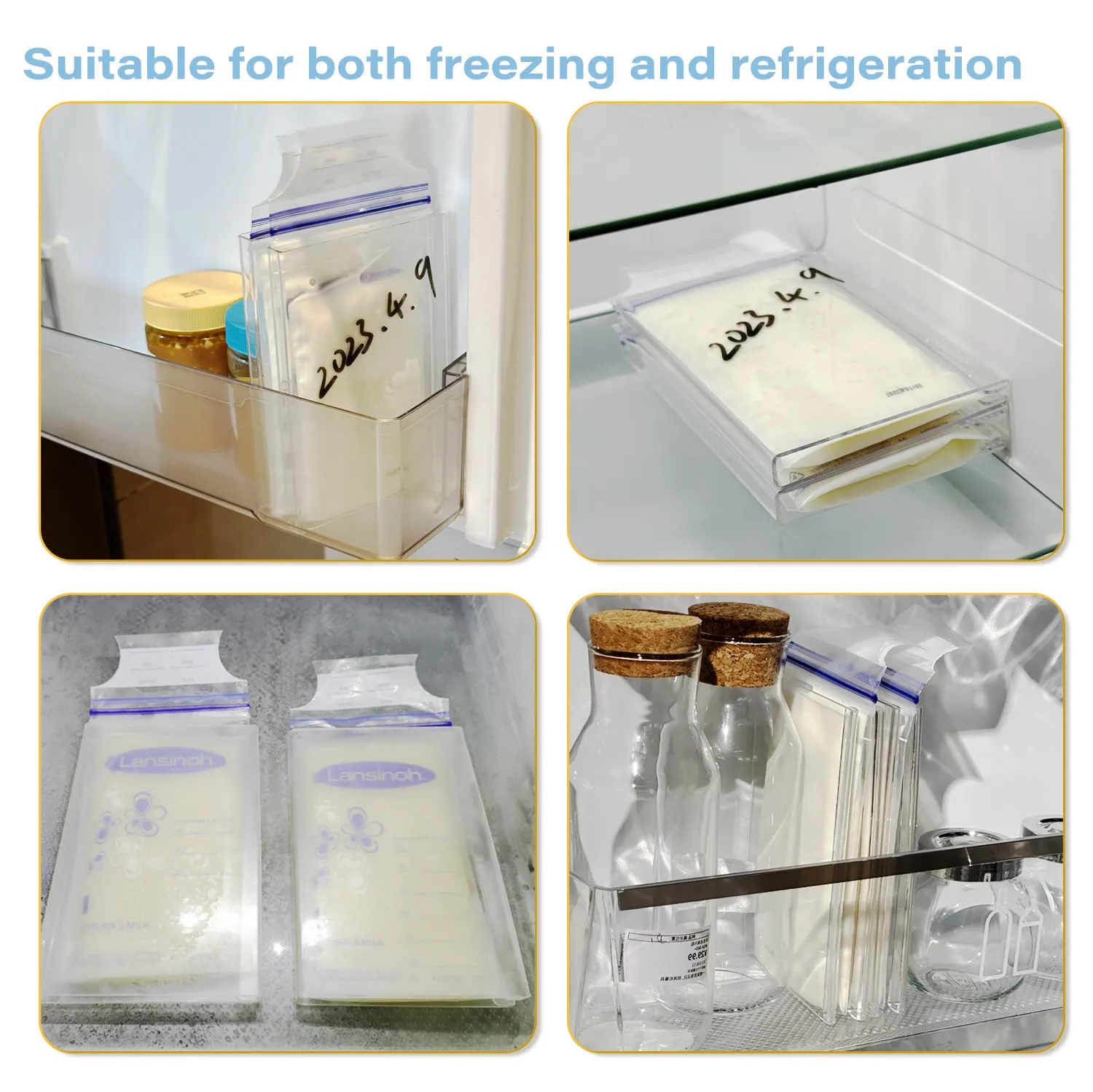 4-Pack Freeze Flat Breast Milk Storage Bag |Breastmilk Freezer Flattener Kit Make Mother's Milk Bags Organizer Even to Save Refrigerator Space | Fit 3 4 5 6oz