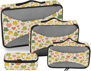 4 Pcs set travel organizer bags Mesh Travel Essentials Frog Simple Line Art Heart Shape Valentine portable set compression packing cubes