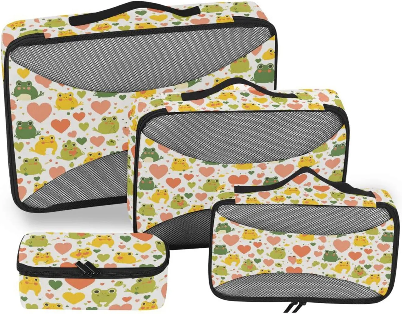 4 Pcs set travel organizer bags Mesh Travel Essentials Frog Simple Line Art Heart Shape Valentine portable set compression packing cubes
