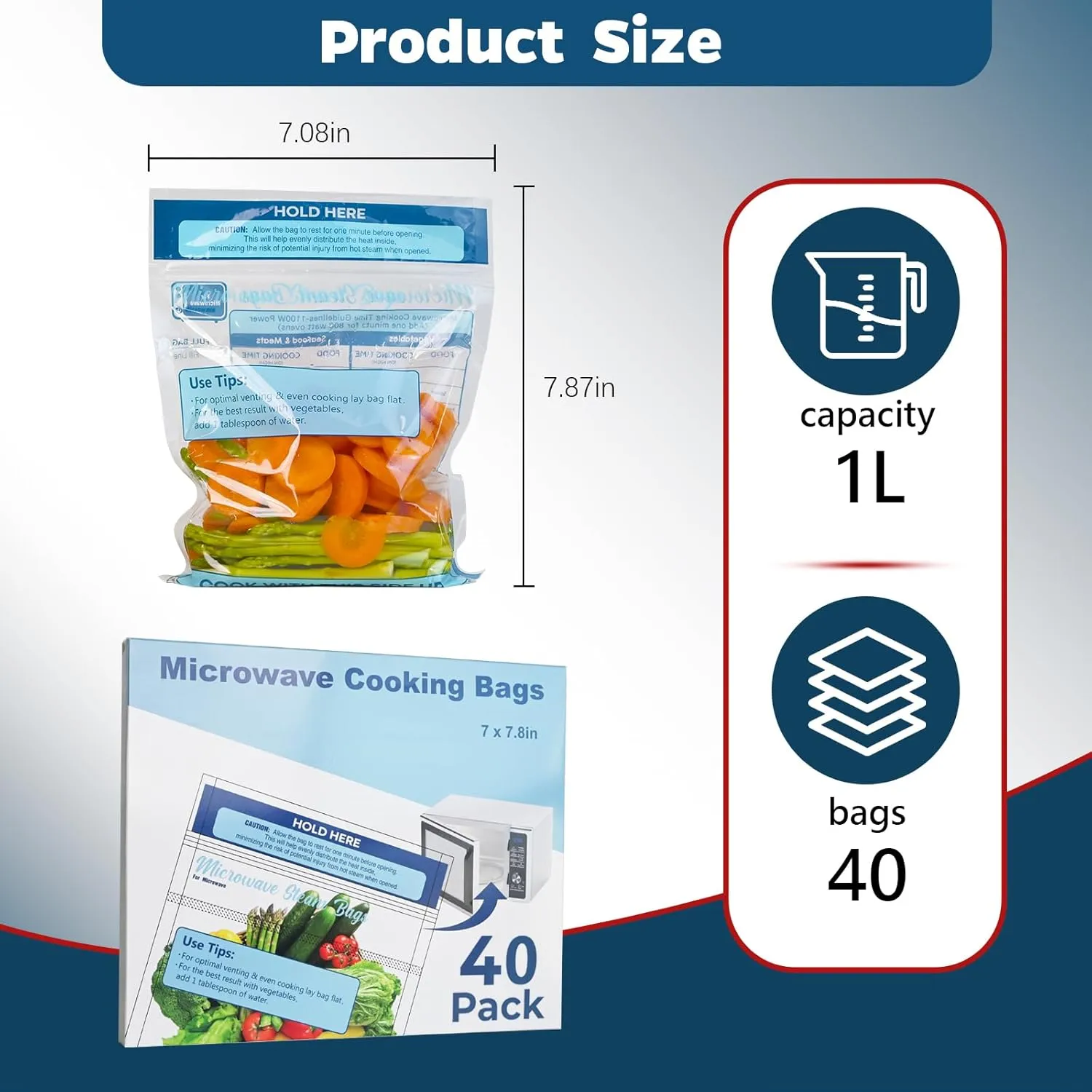 40 Pack Microwave Steamer Bag - Steam Food Storage Bags Steam Cooking Bag Microwave Steam Bags for Food Vegetables Potatoes and Meat Microwave and Freezer Safe