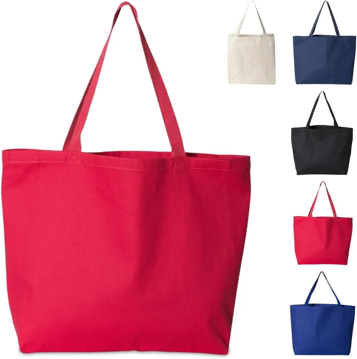 5 | 6 | 12 | 24 | 48 | 192 Isabella Blank Cotton Canvas Large Reusable Grocery Tote Bags