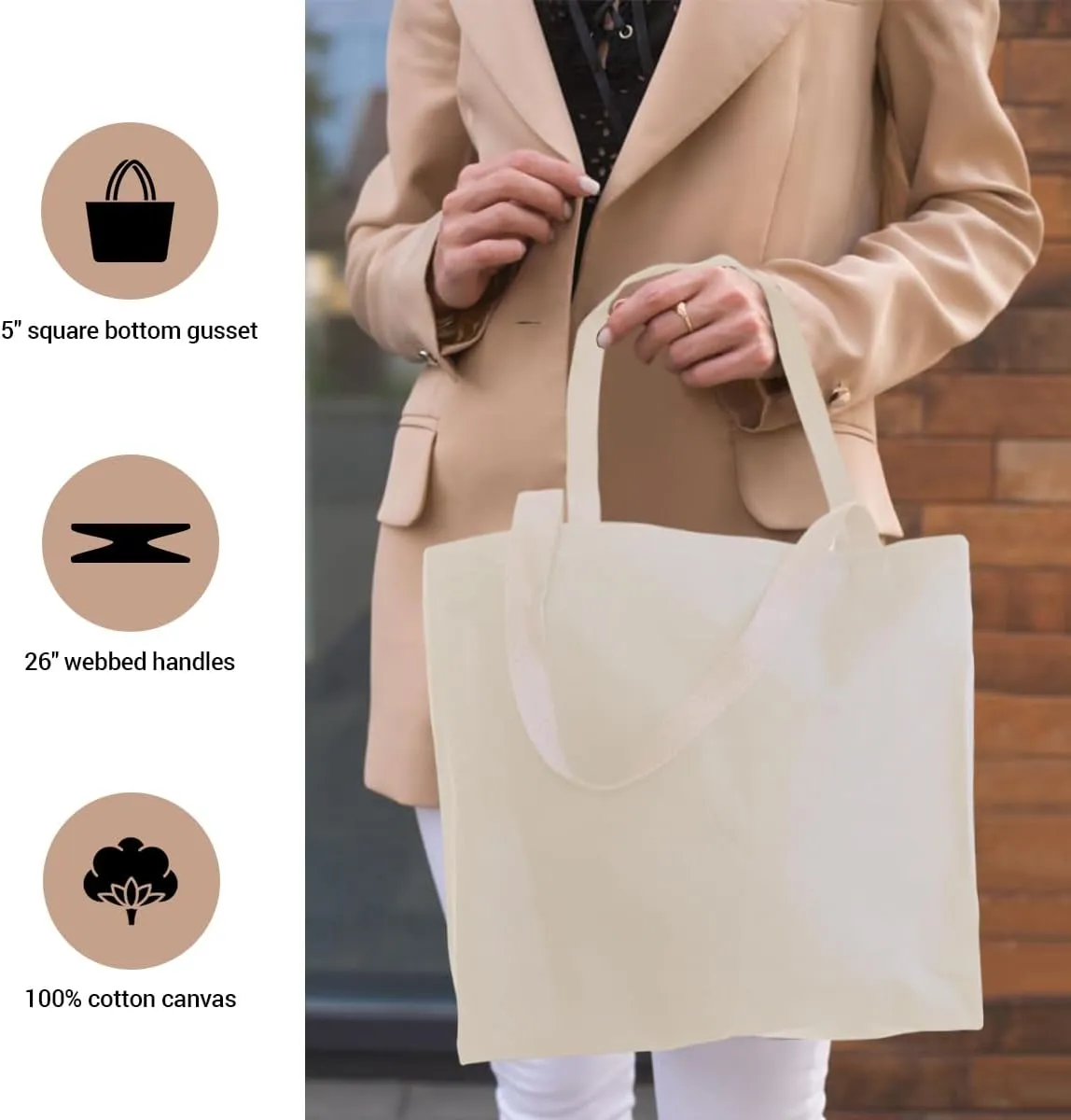 5 | 6 | 12 | 24 | 48 | 192 Isabella Blank Cotton Canvas Large Reusable Grocery Tote Bags