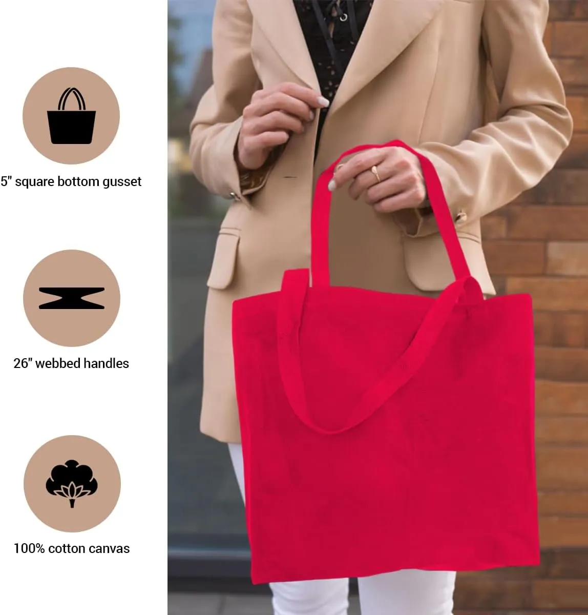 5 | 6 | 12 | 24 | 48 | 192 Isabella Blank Cotton Canvas Large Reusable Grocery Tote Bags