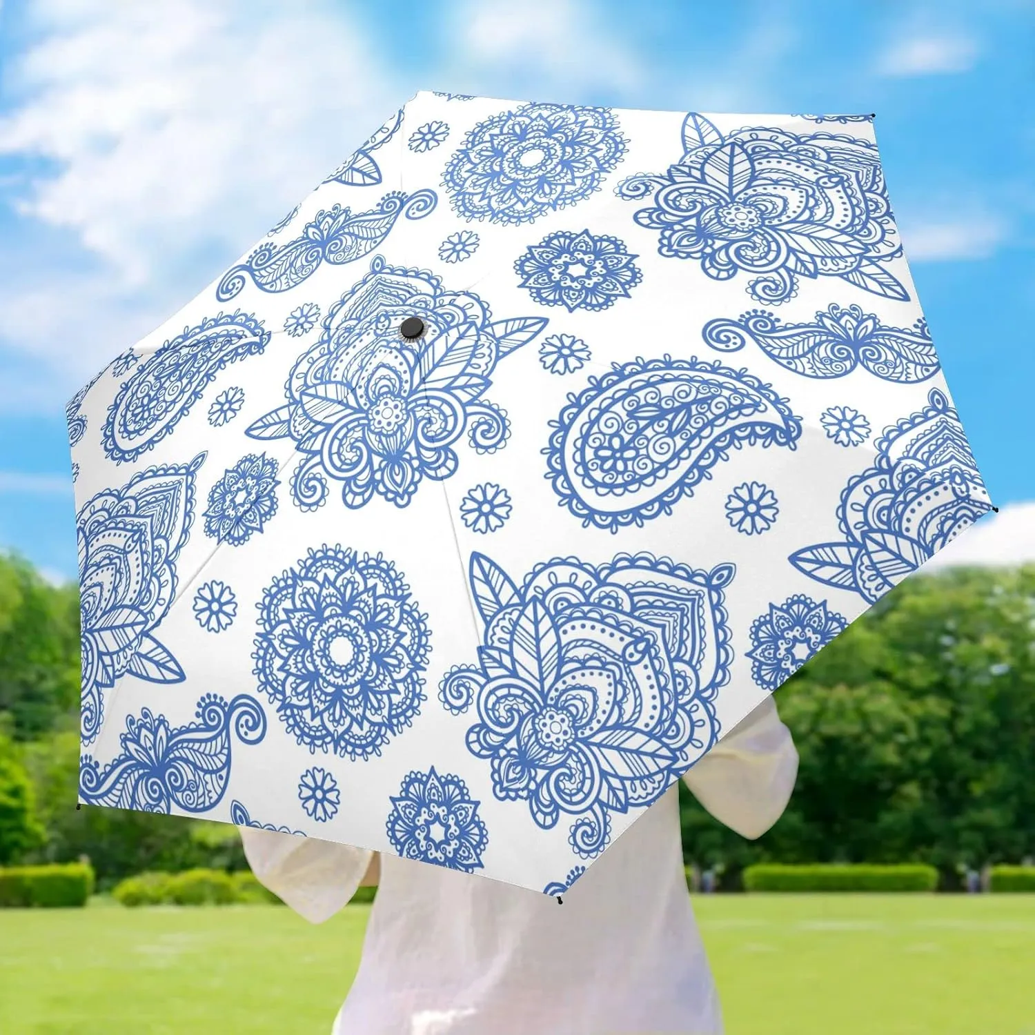 5 Folding Compact Pocket Windproof Umbrella, 6 Ribs Ultra-Light Foldable Vinyl Parasol, Mini Anti-UV Travel Umbrella
