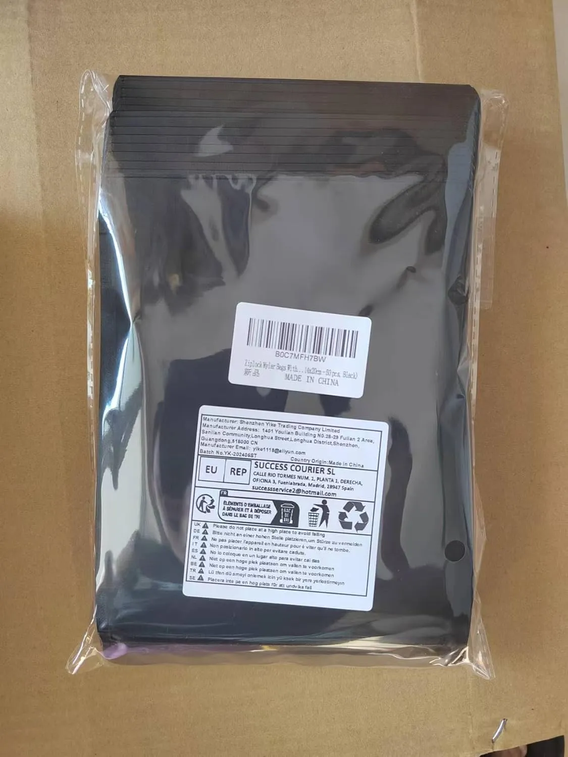50 Pack Mylar Bags, Black Mylar Bags with Window, Smell Proof Mylar Bag, Resealable Stand Up Pouch Bags for Food Storage Packaging (Black, 14x20cm - 50 pcs)