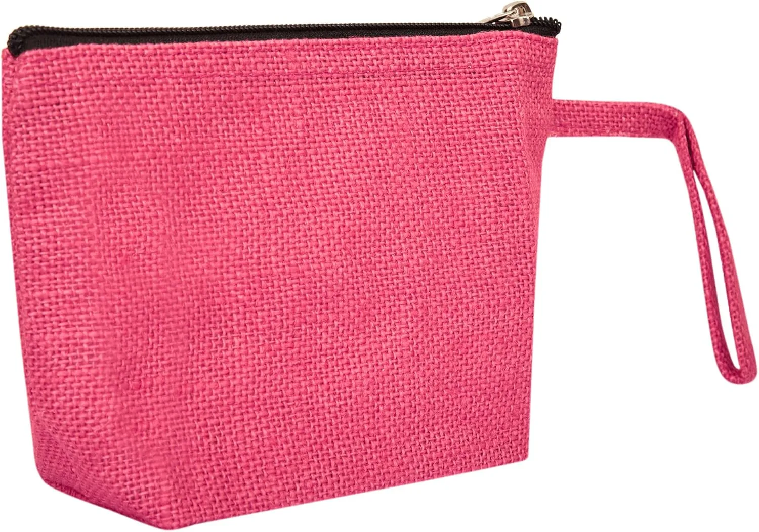 6-Pack Pink Colour Jute Makeup Bags – Compact Zippered Pouches for Toiletries & Travel Essentials | Stylish Flat Bottom Design, Laminated Interior – 5.11" H x 7.88" L x 2.55" B