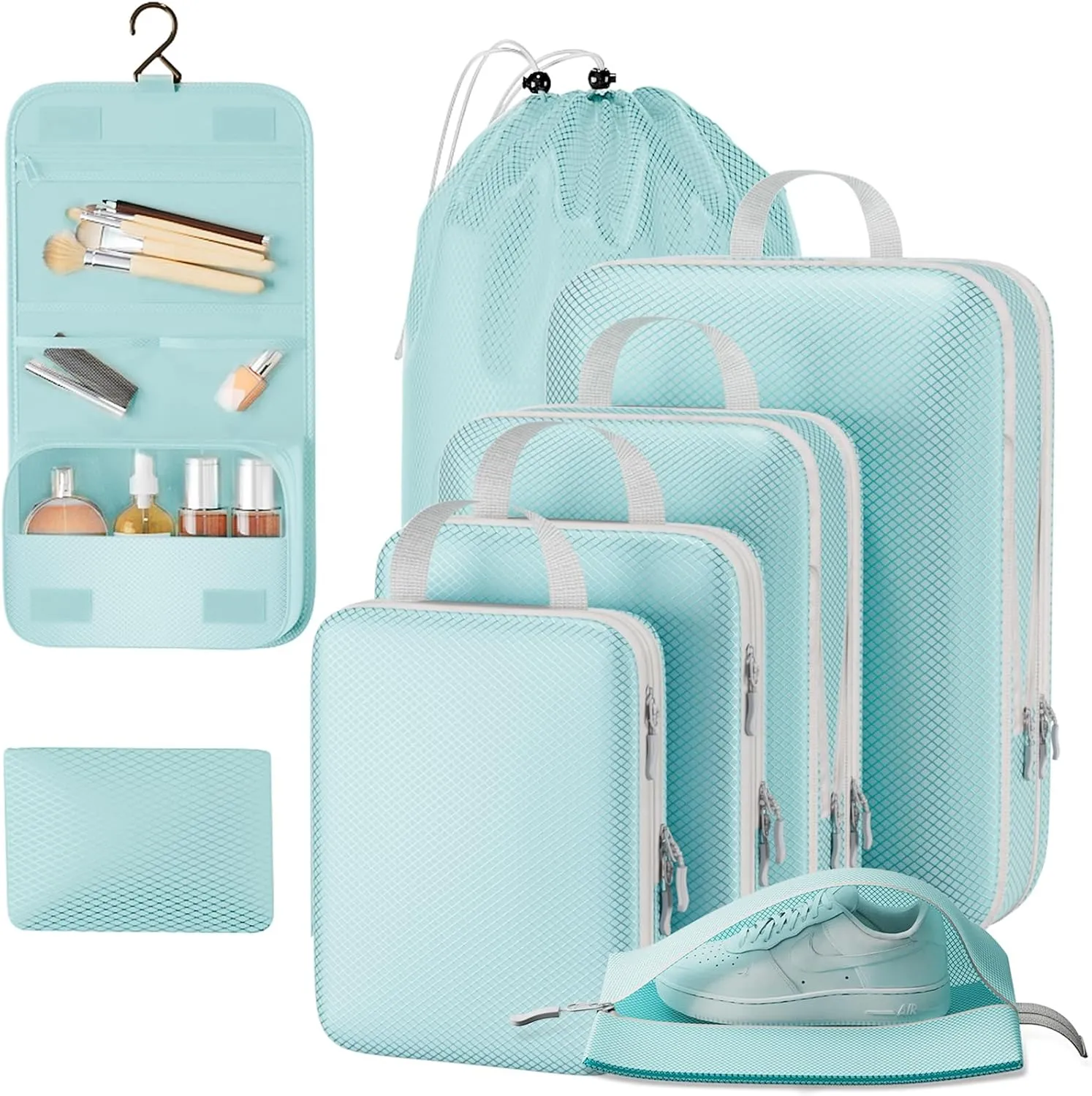 8 Set Packing Cubes for Travel - Double Zipper Compression Design, Space Saving, Sorting and Organizing Travel Luggage Items