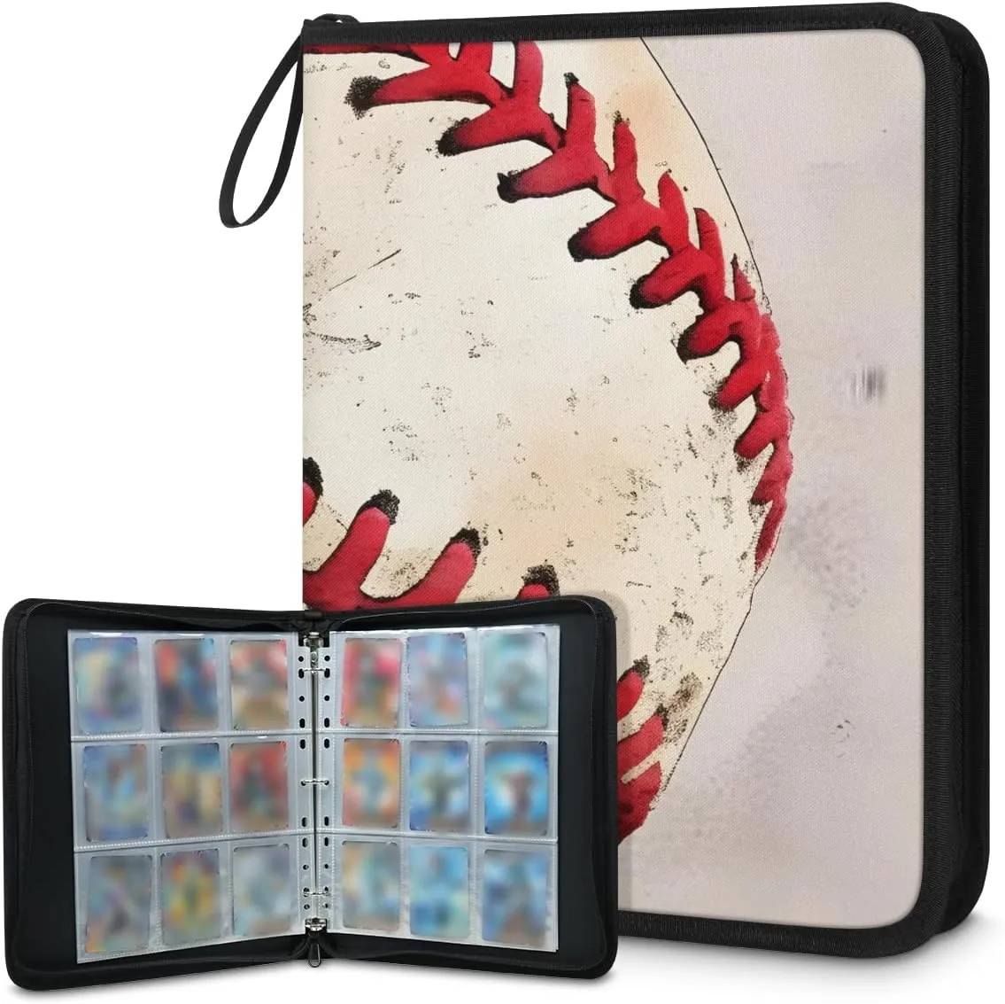 9 Pocket Card Binder, Oil Painting Baseball 900 Pockets Collector Album with Zipper Trading Card Binder, Graffiti Baseball Double Sided Pocket Collection Binder