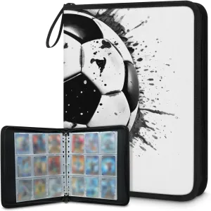 9 Pocket Card Binder, Sport Football 900 Pockets Collector Album with Zipper Trading Card Binder, Oil Painting Football Double Sided Pocket Collection Binder