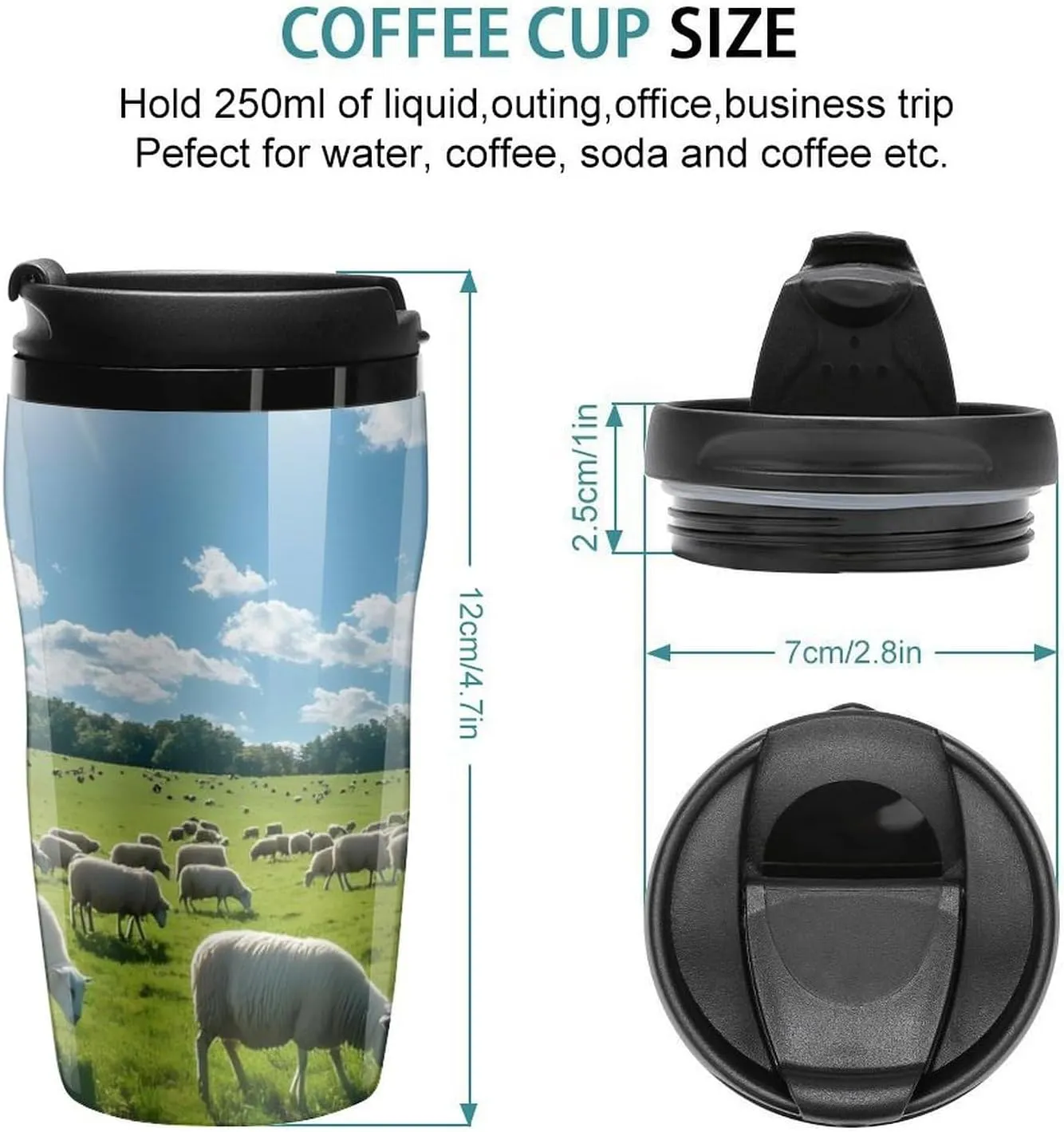 A Lot of Sheep Coffee Mug with Lid Portable Tumbler Water Bottle for Travel Business 250ml