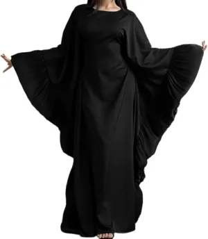Abaya Muslim Dress Women Satin Prayer Dress Batwing Solid Color Loose Long Sleeve Middle East Arabian Robe