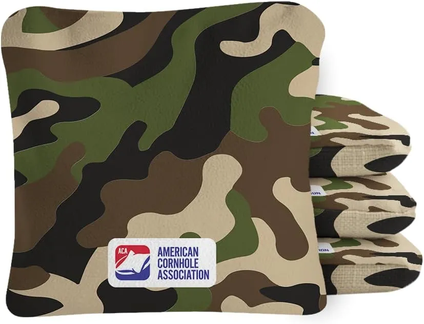 ACA Synergy Pro Dual Sided Cornhole Bags | Camouflage Green Design | Set of (4) All-Weather Resin Filled Stick & Slide Corn Hole Bags
