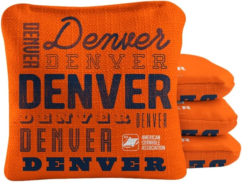 ACA Synergy Pro Dual Sided Cornhole Bags | Denver Orange Design | Set of (4) All-Weather Resin Filled Stick & Slide Corn Hole Bags