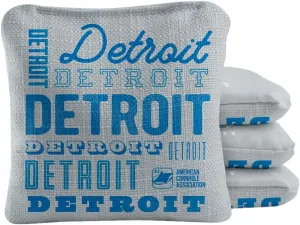 ACA Synergy Pro Dual Sided Cornhole Bags | Detroit Gray Design | Set of (4) All-Weather Resin Filled Stick & Slide Corn Hole Bags