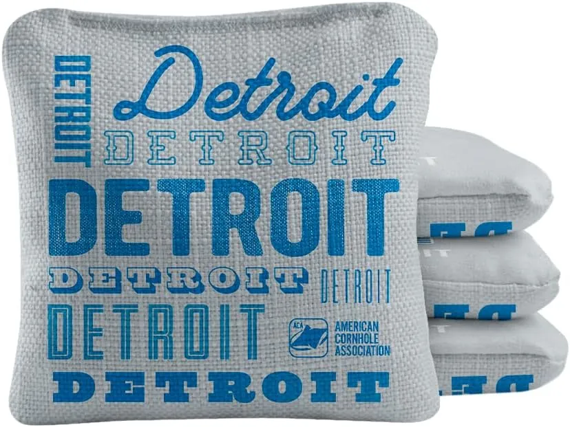 ACA Synergy Pro Dual Sided Cornhole Bags | Detroit Gray Design | Set of (4) All-Weather Resin Filled Stick & Slide Corn Hole Bags