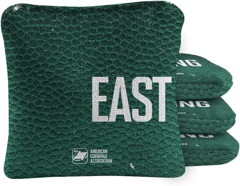 ACA Synergy Pro Dual Sided Cornhole Bags | East Lansing Green Design | Set of (4) All-Weather Resin Filled Stick & Slide Corn Hole Bags