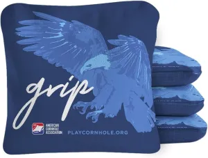 ACA Synergy Pro Dual Sided Cornhole Bags | Grip N Glide Blue Design | Set of (4) All-Weather Resin Filled Stick & Slide Corn Hole Bags