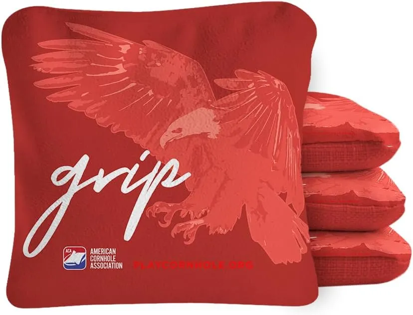 ACA Synergy Pro Dual Sided Cornhole Bags | Grip N Glide Red Design | Set of (4) All-Weather Resin Filled Stick & Slide Corn Hole Bags