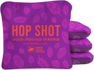 ACA Synergy Pro Dual Sided Cornhole Bags | Hop Shot Purple Design | Set of (4) All-Weather Resin Filled Stick & Slide Corn Hole Bags