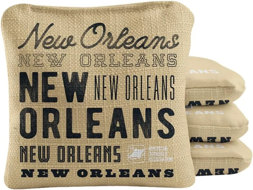 ACA Synergy Pro Dual Sided Cornhole Bags | New Orleans Gold Design | Set of (4) All-Weather Resin Filled Stick & Slide Corn Hole Bags