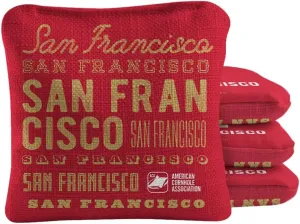 ACA Synergy Pro Dual Sided Cornhole Bags | San Francisco Red Design | Set of (4) All-Weather Resin Filled Stick & Slide Corn Hole Bags