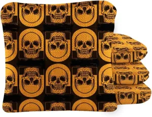 ACA Synergy Pro Dual Sided Cornhole Bags | Skull Orange Design | Set of (4) All-Weather Resin Filled Stick & Slide Corn Hole Bags