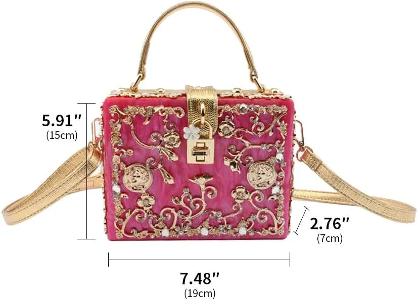 Acrylic Purse Clutch Bags Perspex Carved Bag Evening Handbags for Women Crystal Crossbody Shoulder Purse Wedding