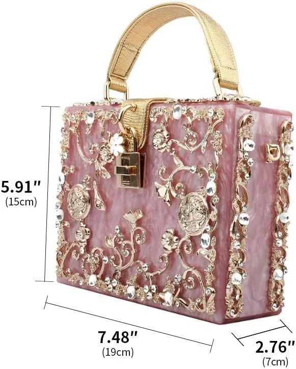Acrylic Purse Clutch Bags Perspex Carved Bag Evening Handbags for Women Crystal Crossbody Shoulder Purse Wedding