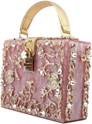 Acrylic Purse Clutch Bags Perspex Carved Bag Evening Handbags for Women Crystal Crossbody Shoulder Purse Wedding