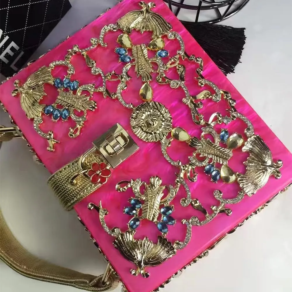 Acrylic Purse Clutch Bags Perspex Carved Bag Evening Handbags for Women Crystal Crossbody Shoulder Purse Wedding