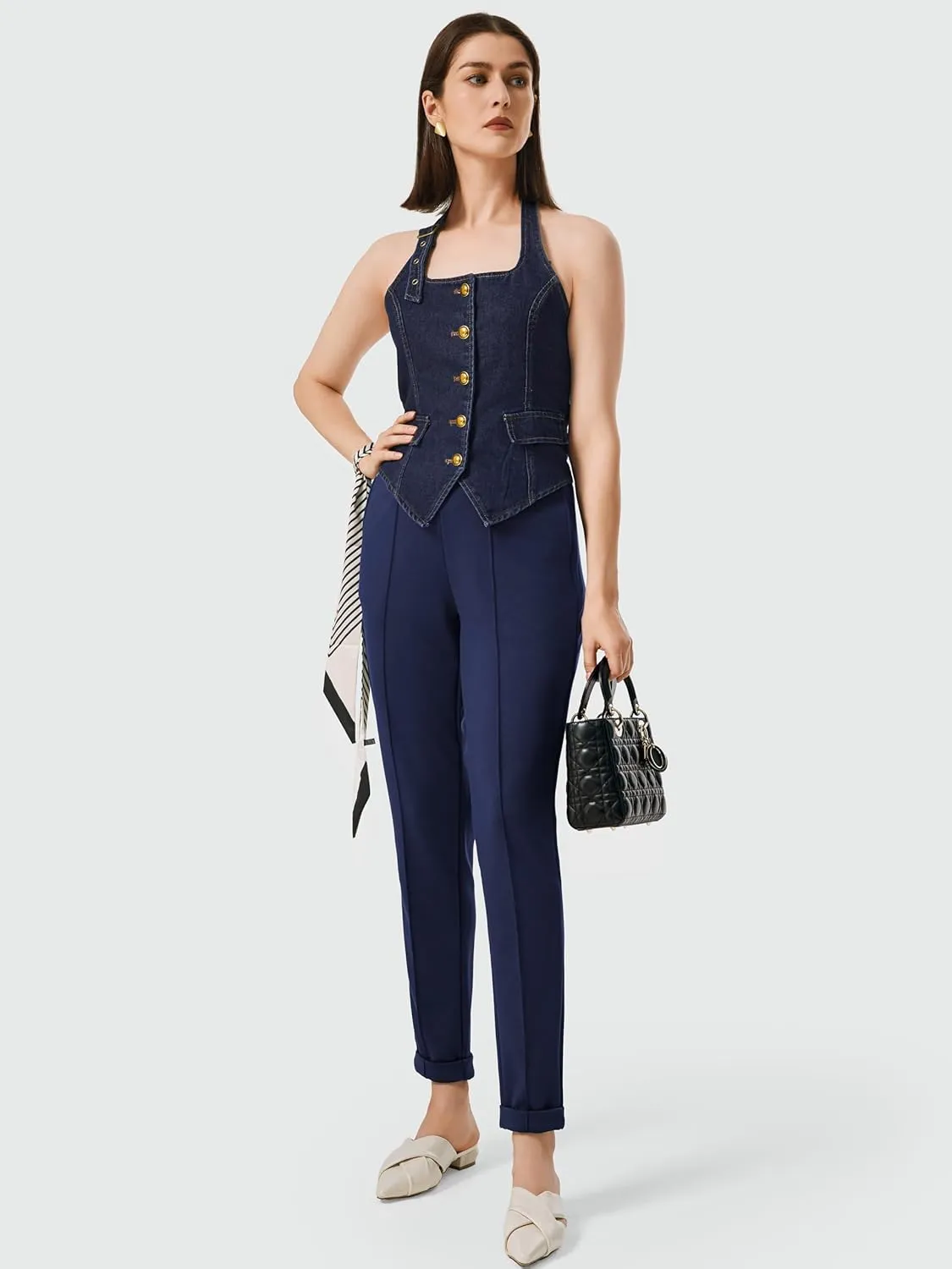 AFITNE Women’s High Waisted Dress Casual Pants Stretchy Pull On Work Business Slacks Comfy Office Trousers with Pockets