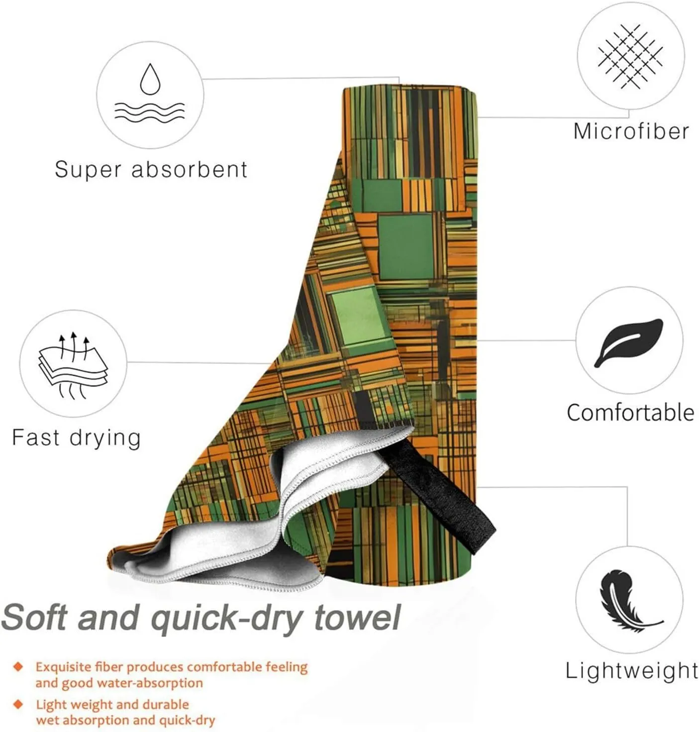 African Ethnic Pattern Premium Compact Microfiber Travel Towel-Featherlight & Quick Dry,Sand-Resistant Beach Towel for Swimming,Camping,Vacation Essentials with Carry Pouch